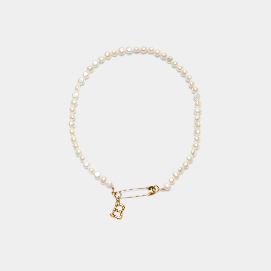 Initial Safety Pin Pearl Choker