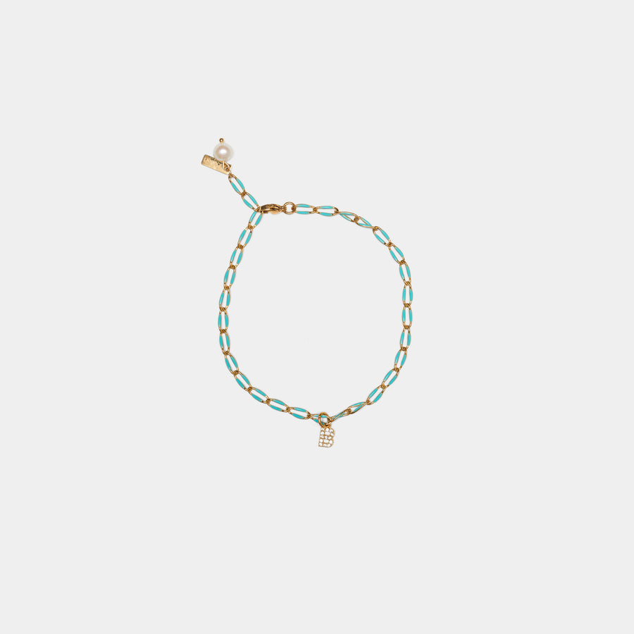 Initial Turquoise Enamel Anklet