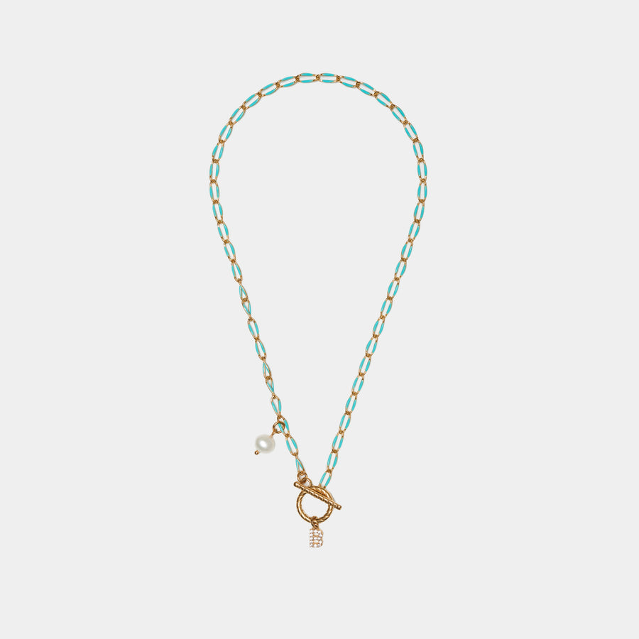 Initial Turquoise Enamel Necklace