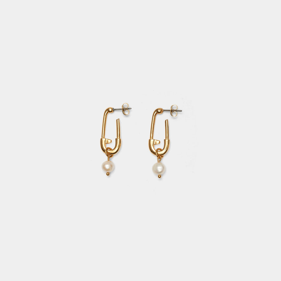 Safety Pin Pearl Studs