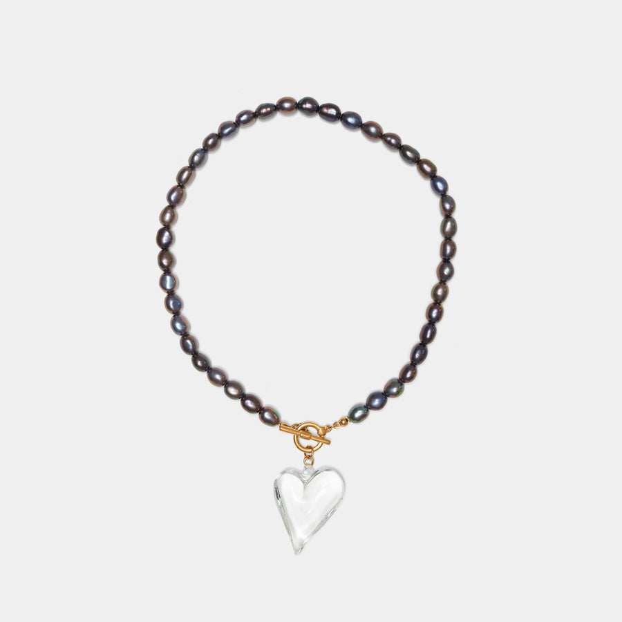 Heart of Glass Nero Toggle Pearl Necklace