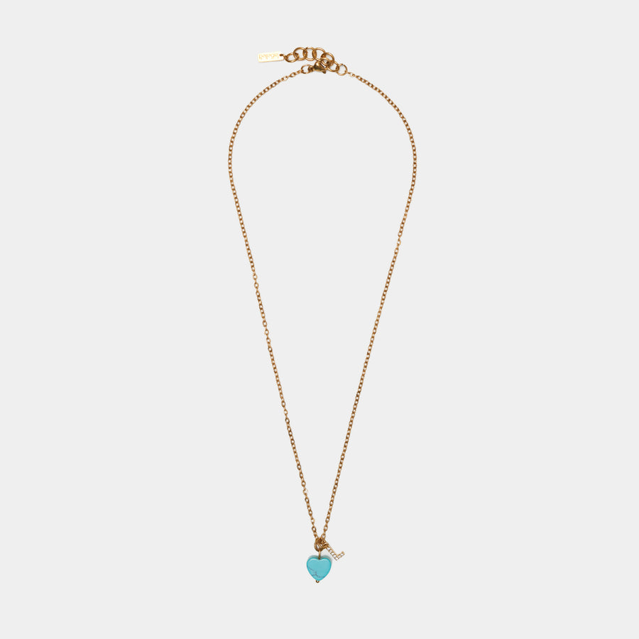 Initial Turquoise Heart Chain Necklace