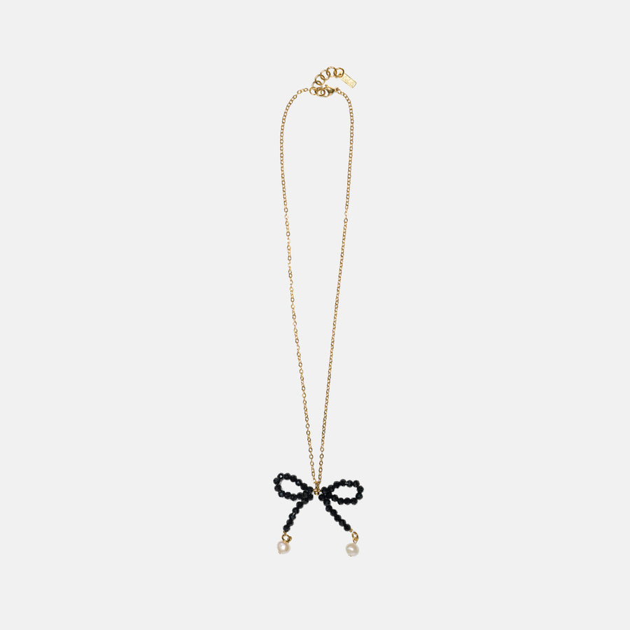 Black Crystal Bow Chain Necklace