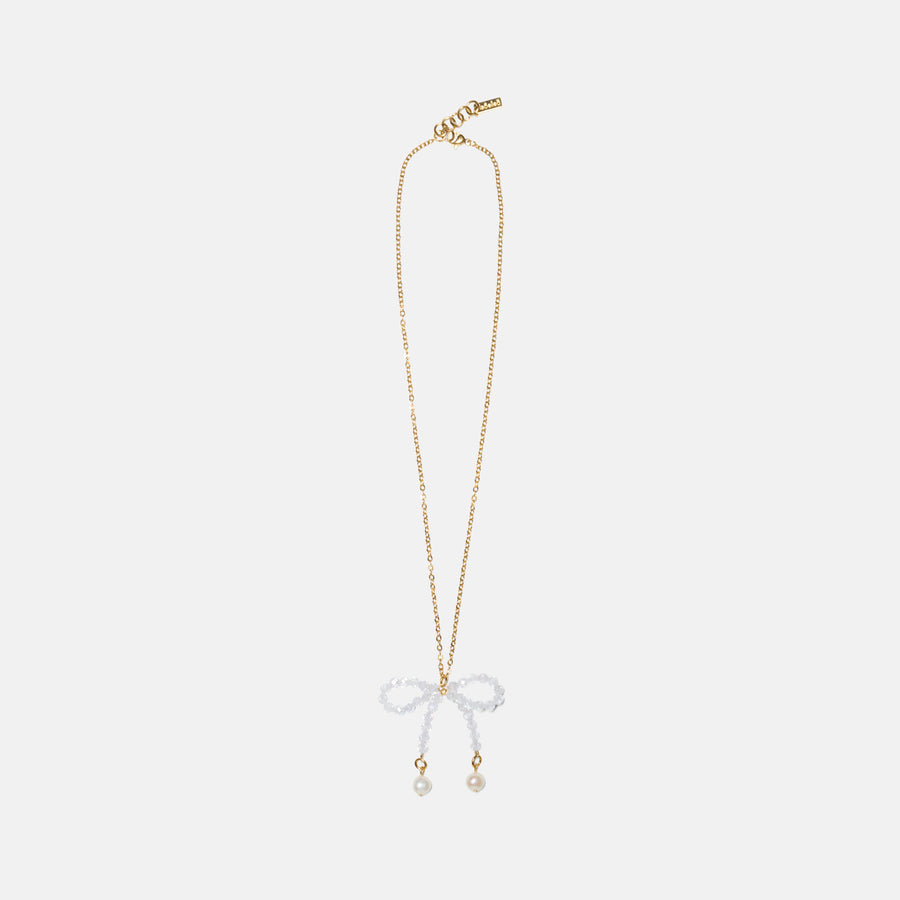 White Crystal Bow Chain Necklace