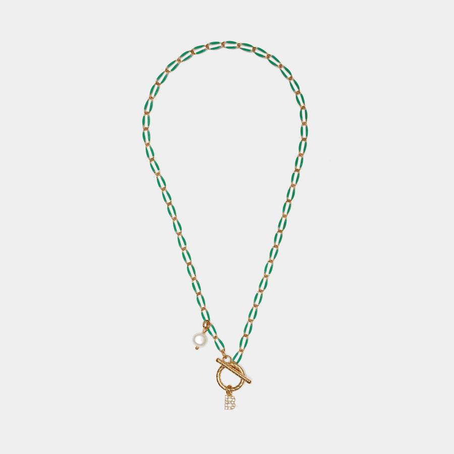 Initial Green Enamel Necklace