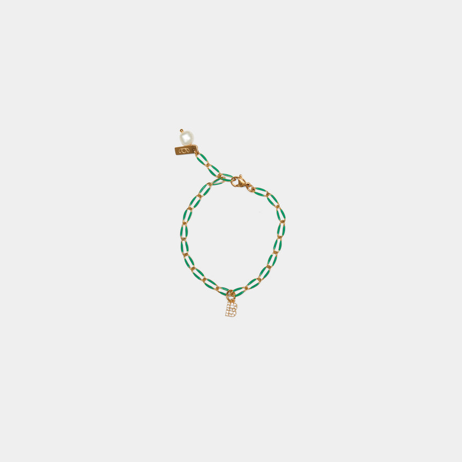 Initial Green Enamel Bracelet