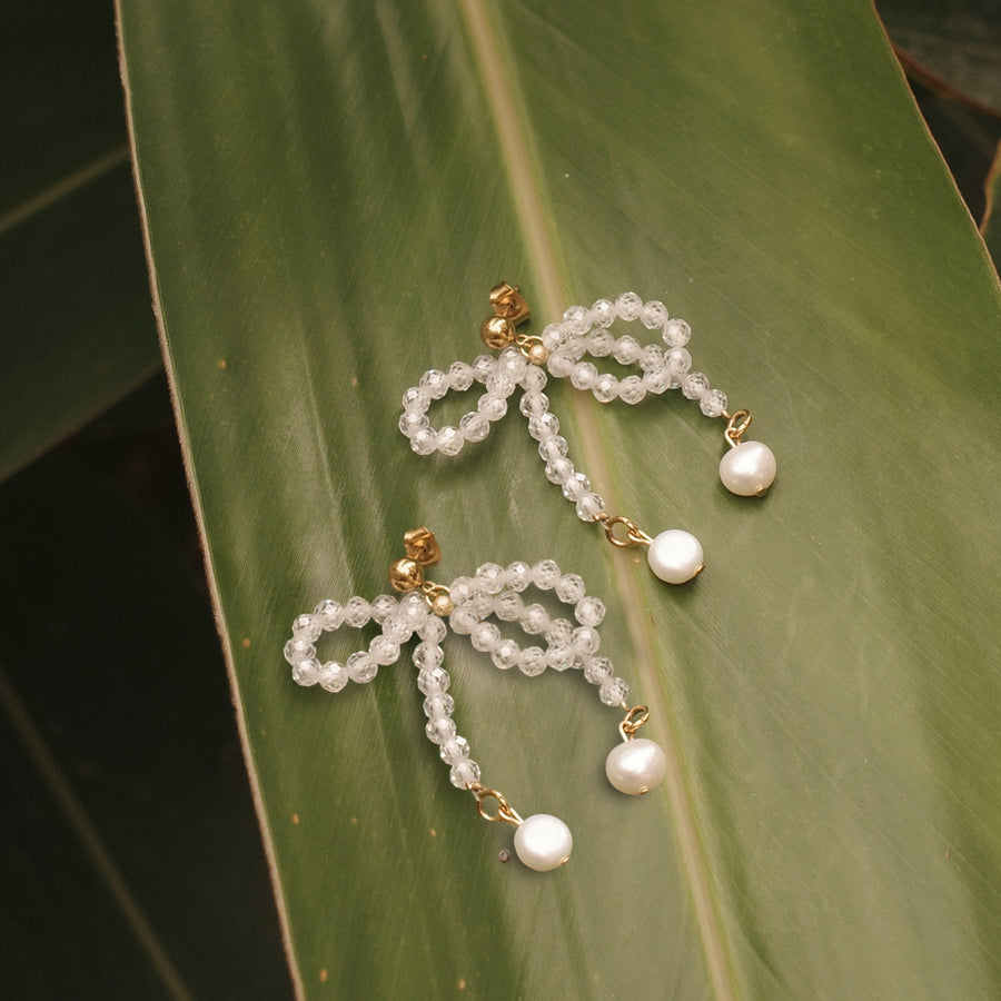 White Crystal Bow Earrings