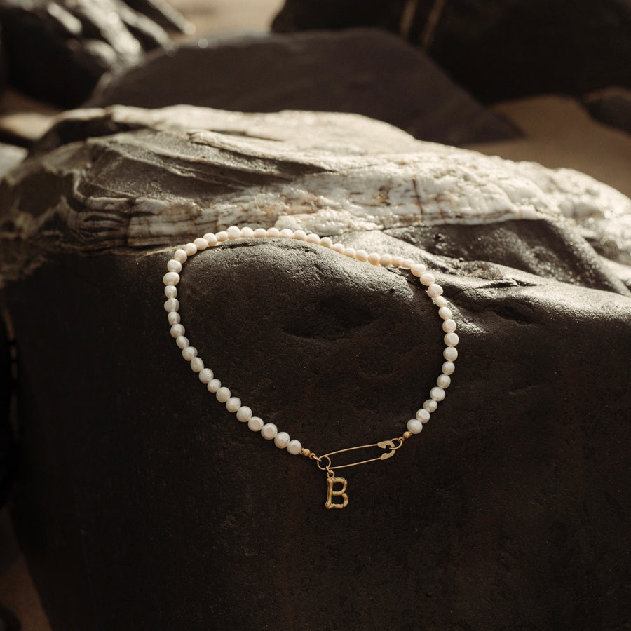 Initial Safety Pin Pearl Choker