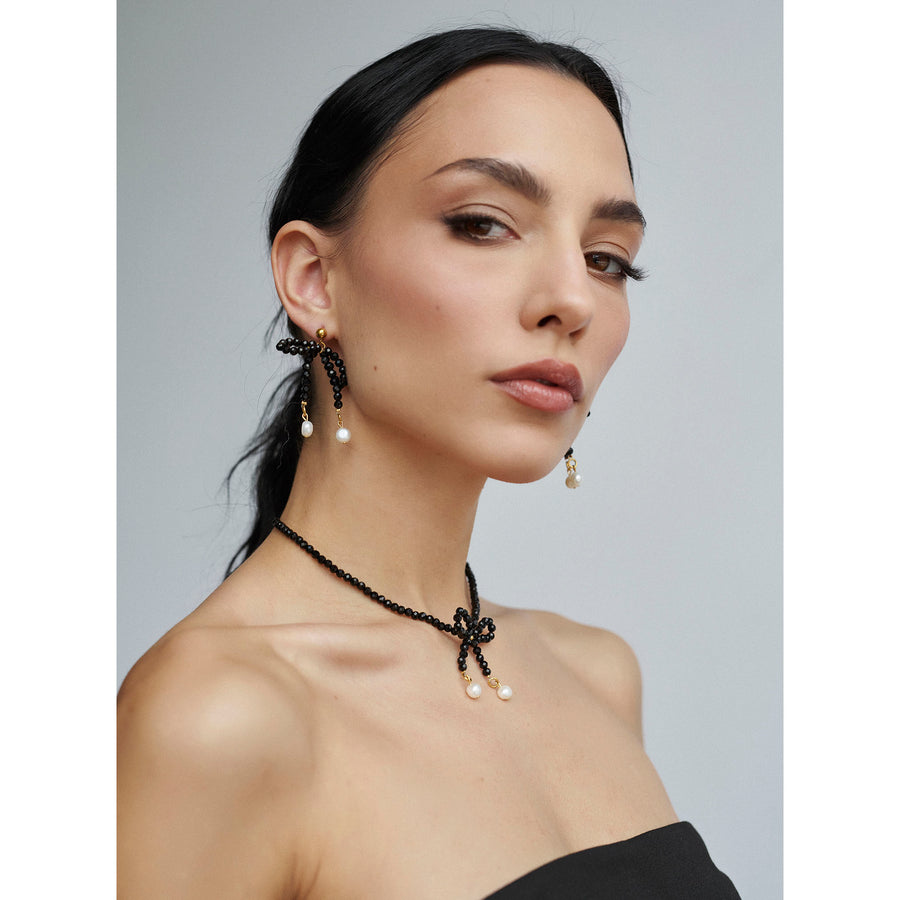 Black Crystal Bow Earrings