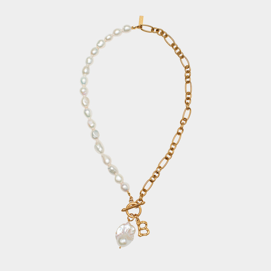 Initial Baroque Pearl Chain Necklace